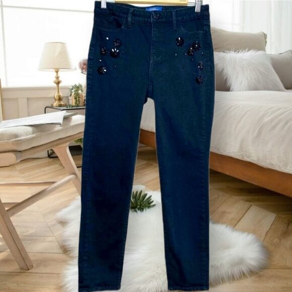 TALBOTS FLAWLESS LIMITED EDITION HIGH MID RISE SLIM ANKLE BLACK SEQUINED JEANS 4 - Picture 3 of 13